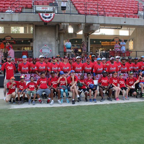 Miracle League players with the Carolina Mudcats